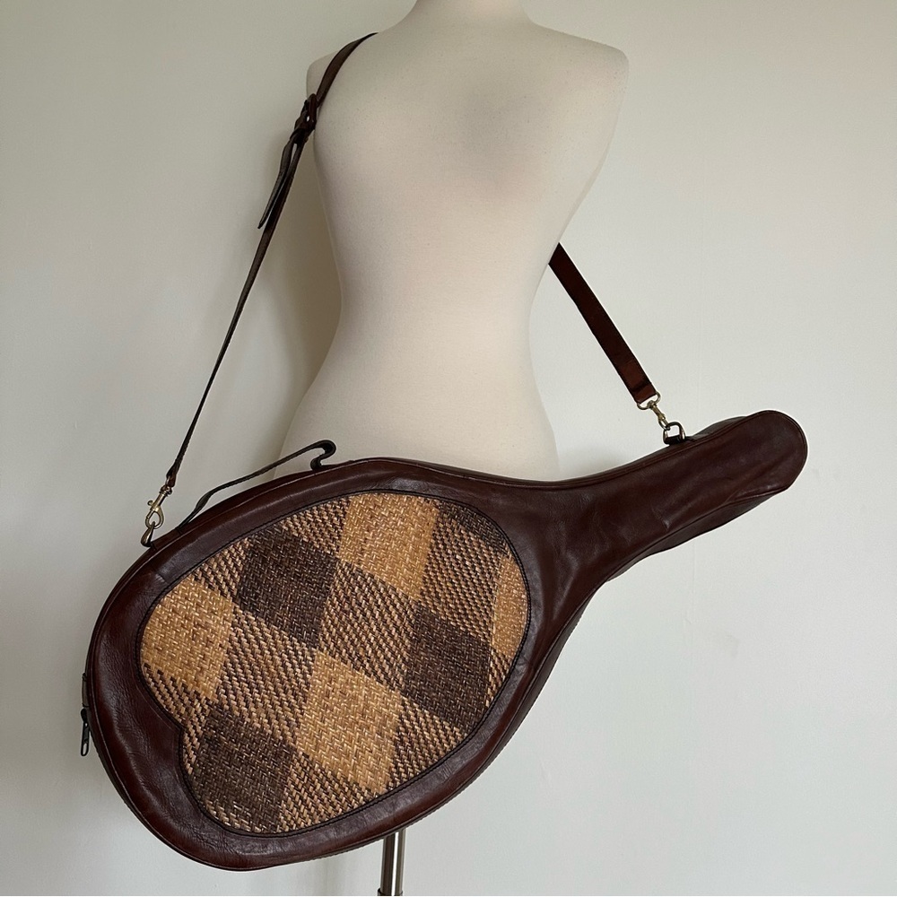 Rare Vintage 70s 80s Leather and Woven Tennis Rocket Case Elliot Luca